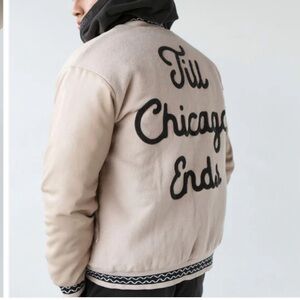 Chicagoan Off White Varsity Jacket